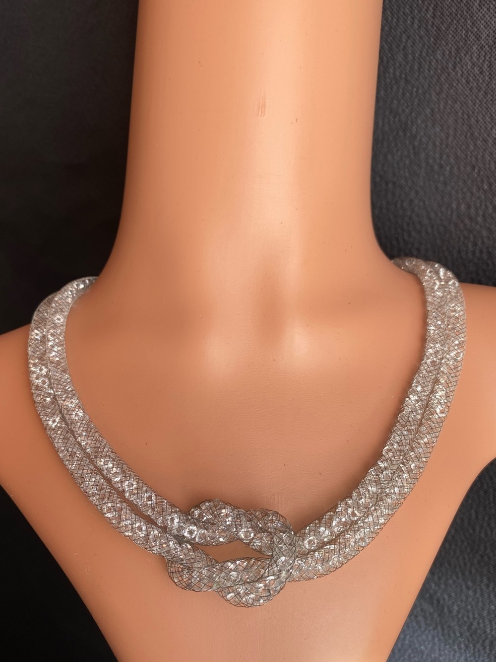 Black Mesh Crystal Love Knot Statement Choker Diamond Ice Stardust Sparkle​